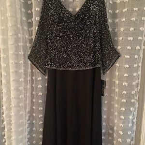 Mother of the Bride JKARA long beaded dress with cowl neck.